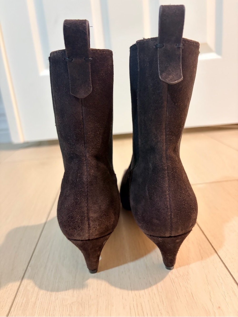 Reformation Dark Brown Suede Pointed-Kitten Heel Ankle Boots - Picture 5 of 7